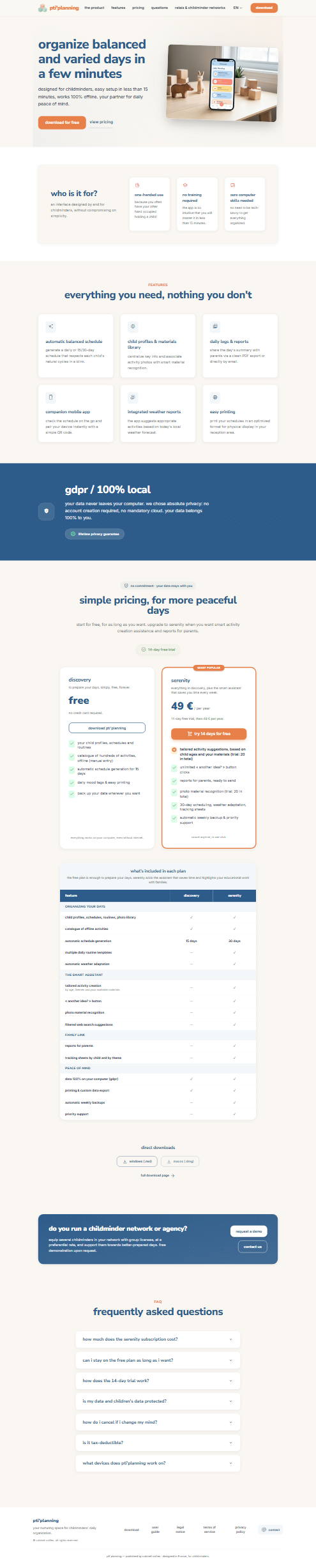 preview of the p'tit planning site: features, pricing and frequently asked questions