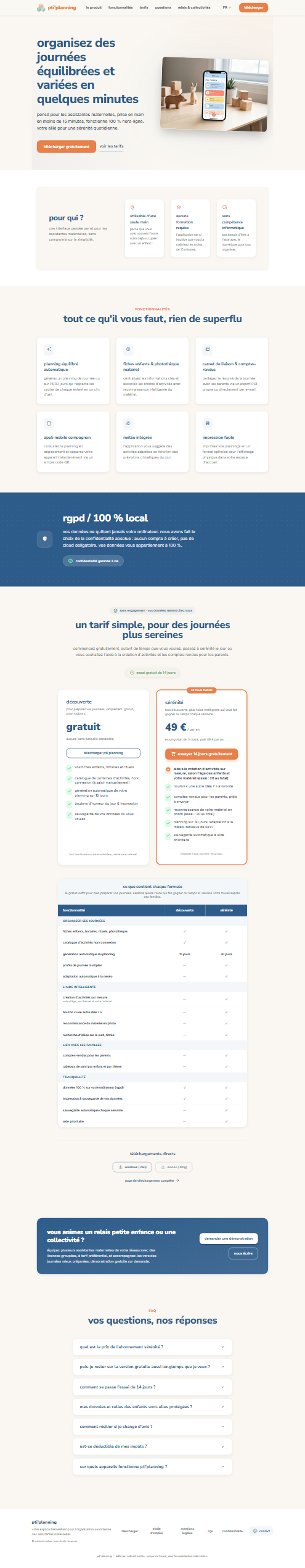 aperçu du site p'tit planning : fonctionnalités, tarifs et questions fréquentes